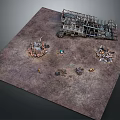 Battlefield Ruin Scene Components With Ruined Structures Scattered Weapons And Debris 3d model