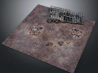 Battlefield Ruin Scene Components With Ruined Structures Scattered Weapons And Debris 3d model