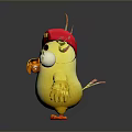 Cute Cartoon Bird Character With Yellow Body Red Hat Green Eyes And Orange Feather Decorations