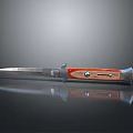 Folding Knife With Red Wooden Handle Sharp Metal Blade And Reflective Surface 3d model