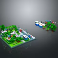 Detailed Miniature Landscape Model With Colorful Buildings Palm Trees And Green Vegetation