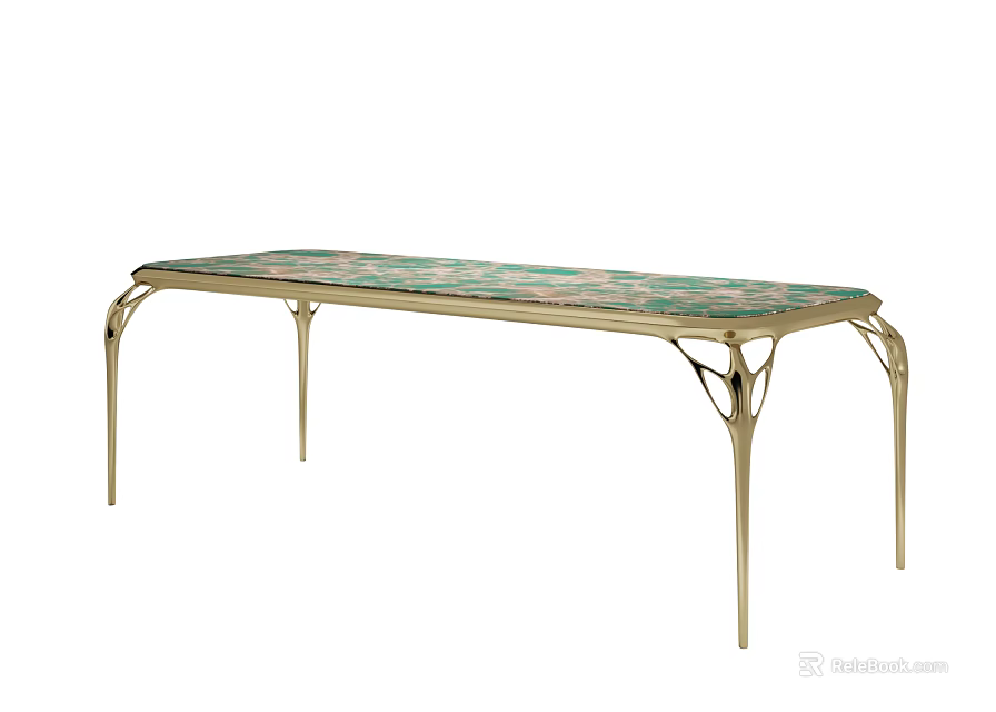 Elegant Coffee Table With Gold Metal Frame And Decorative Patterned Top 3d model 