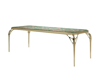 Elegant Coffee Table With Gold Metal Frame And Decorative Patterned Top 3d model
