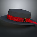Stylish Gray Fashion Hat With Red Ribbon And Gold Buckle Detail