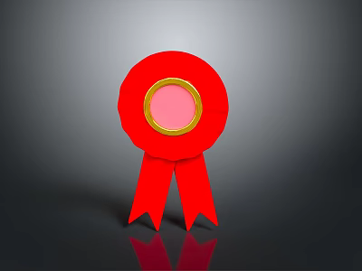Red Circular Daily Necessity Badge With Pink Center And Gold Border Ribbon 3d model