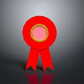 Red Circular Daily Necessity Badge With Pink Center And Gold Border Ribbon
