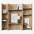 Modern Wooden Shelf Unit With Books Decorations Table Lamp And Green Plant