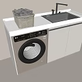 Bathroom Cabinet Unit With Washing Machine Sink Faucet And Laundry Basket