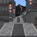 Traditional Chinese Commercial Street With Ancient Architecture And Red Lanterns