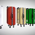 Multi Colored Suitcases With Wheels Lined Up In Row For Travel 3d model