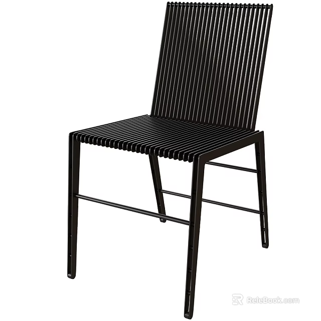 Black Metal Leisure Chair With Striped Backrest And Sleek Modern Design 3d model 