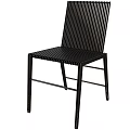 Black Metal Leisure Chair With Striped Backrest And Sleek Modern Design