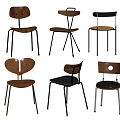Modern Dining Chairs With Wood Metal Frames And Unique Backrest Designs 3d model