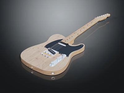 Electric Guitar With Wooden Body Black Pickguard Light Colored Neck And Tuning Pegs 3d model