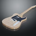 Electric Guitar With Wooden Body Black Pickguard Light Colored Neck And Tuning Pegs