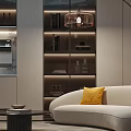 Modern Entertainment Room Interior With Round Skylight White Sofa Yellow Chair Bookshelves And Decorative Painting