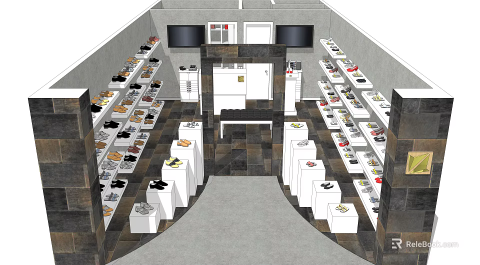 Modern Retail Store Interior With Display Shelves Product Displays And Lighting Fixtures 3d model 