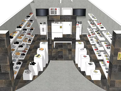 Modern Retail Store Interior With Display Shelves Product Displays And Lighting Fixtures 3d model