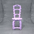 Purple Accent Chair With Unique Sculptural Design And Hollow Backrest In Gray Concrete Setting