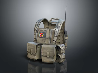 Tactical Military Backpack with Multiple Pockets Adjustable Shoulder Straps Emblem Patch and Antenna Design 3d model