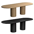 Modern Dining Tables with Oval Tabletop and Cylindrical Textured Legs in Light Wood and Black