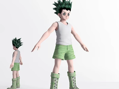 Game and Movie Character with Spiky Green Hair White Sleeveless Vest Green Shorts Laced Boots 3d model