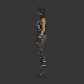 Realistic 3D Character Model With Black Cap Sleeveless Top Camouflage Pants Wrist Guards And Knee Pads