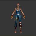 Action Game Movie Character With Red Hair Blue Jumpsuit Tattoos Orange Gloves Red Boots