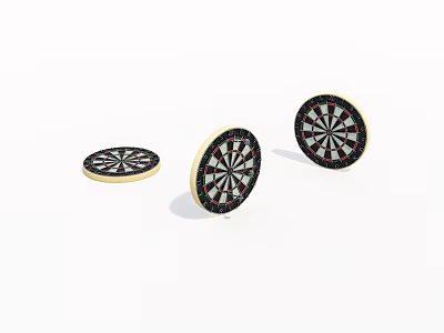 Decorative Round Dartboard Wall Ornaments With Wooden Frame And Black Red Sections Set of Three 3d model