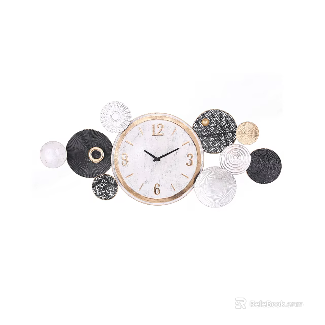 Decorative Wall Clock With Circular Black White Gold Elements And Modern Design 3d model