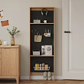Modern Minimalist Wooden Storage Cabinet with Open Shelves and Decorative Items