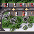Eco Friendly Parking Lot Design With Green Plants Entrance Exit And Natural Landscape