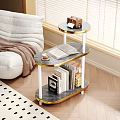 Three Tier Modern Side Table with Marble Top Gold Frame White Legs Living Room Storage