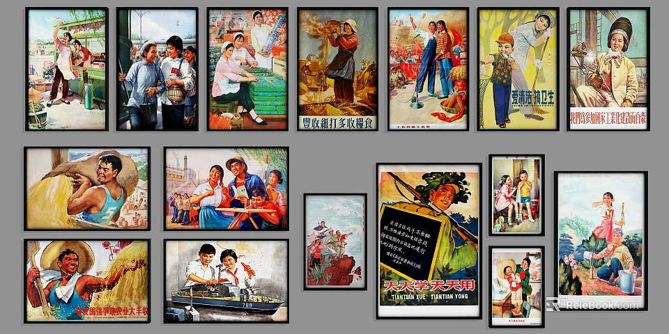 Vintage Propaganda Posters Featuring Retro Themes And Historical Scenes Collection 3d model