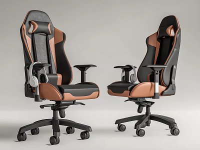 Black And Brown Gaming Chairs With Adjustable Armrests And Wheels 3d model