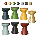 Modern Round Side Tables with Gold Red Black Tapered Bases and Hammered Smooth Finishes