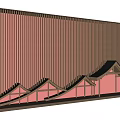 Modern Brown Vertical Striped Background Wall With Pink Base And Wavy Roof Design