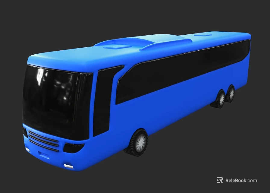 Blue Modern Bus With Sleek Body And Large Black Windows 3d model 