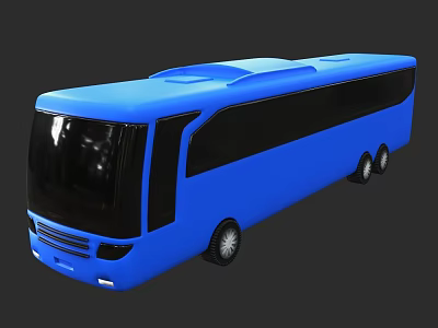 Blue Modern Bus With Sleek Body And Large Black Windows 3d model