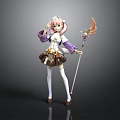 Anime Character Collectible Figure With Pink Hair Purple Outfit And Decorative Staff