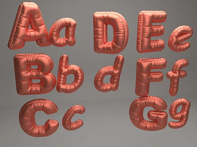 Rose Gold Balloon Letters With Uppercase And Lowercase Alphabet Design 3d model