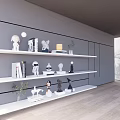 Modern Decorative Ornament Combinations On White Shelves With Sculptures Books And Small Plants