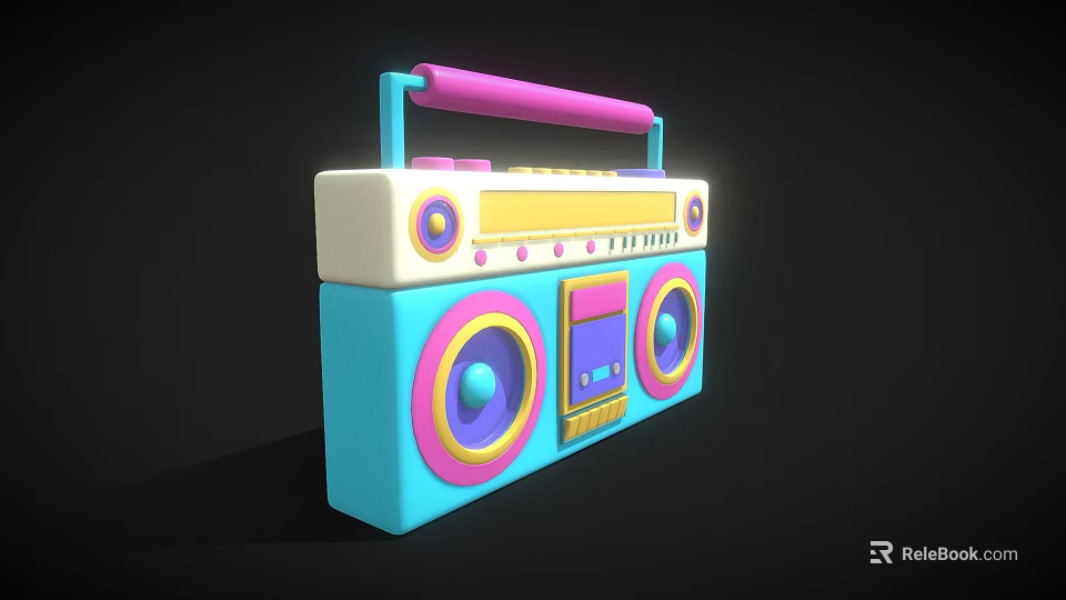 Stylish Colorful Portable Boombox Speaker with Vibrant Blue Pink Design and Round Speakers Handle 3d model 
