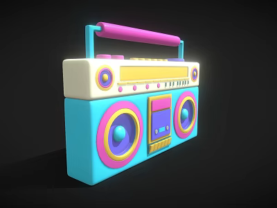 Stylish Colorful Portable Boombox Speaker with Vibrant Blue Pink Design and Round Speakers Handle 3d model