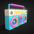 Stylish Colorful Portable Boombox Speaker with Vibrant Blue Pink Design and Round Speakers Handle