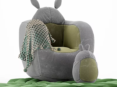 Cute Rabbit Ear Design Single Sofa With Gray Upholstery Green Interior And Matching Ottoman 3d model