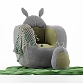 Cute Rabbit Ear Design Single Sofa With Gray Upholstery Green Interior And Matching Ottoman