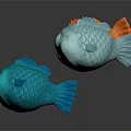 Cute Colorful Aquatic Animals Featuring Orange Fish And Blue Puffer Shapes