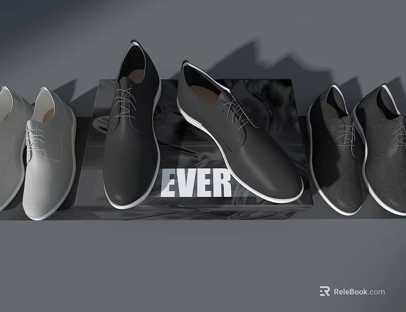 Minimalist Black and Gray Lace Up Casual Shoes with Sleek Design on EVER Display Stand 3d model 