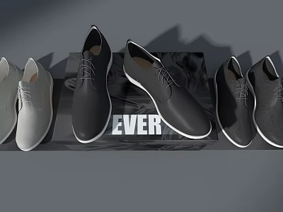 Minimalist Black and Gray Lace Up Casual Shoes with Sleek Design on EVER Display Stand 3d model